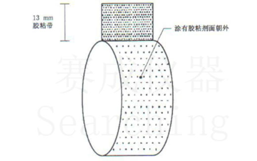 濟南蜜桃影院VOC-01環形（xíng）初粘儀測試（shì）時，將（jiāng）膠帶式樣彎（wān）轉成如圖這樣（yàng）的環形試樣，有膠麵（miàn）朝外